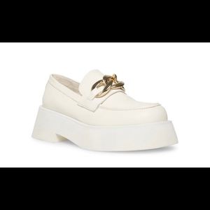 Brand new chunky white loafers with gold detail